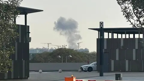 Tom O'Dell A plume of smoke rises on the horizon in Dubai