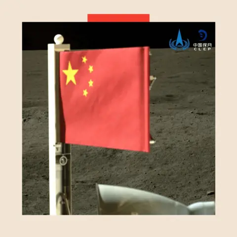 Getty Images An image released by Chinese state media shows the lunar rover carrying the country's flag.