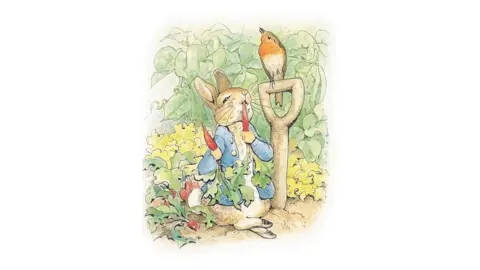 Penguin An original drawing of Peter Rabbit in a grocery patch eating a carrot