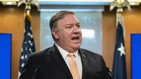 EPA US Secretary of State Mike Pompeo speaks to reporters in Washington (22 April 2019)