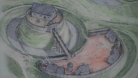 Cadw Artist impression showing how the manor house may have looked