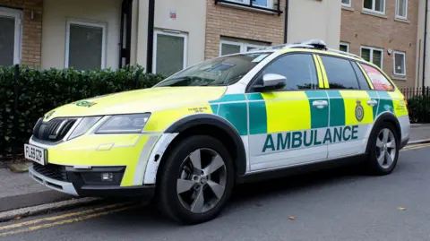 A paramedic Skoda parked near a block of flats in Rickmansworth, Hertfordshire.