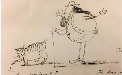 Edward Lear/British Library Cartoon sketch of Edward Lear and his cat