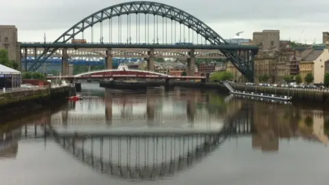 BBC Newcastle Quayside with the Tyne and Swing bridges