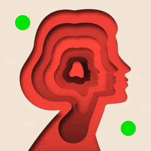 BBC A paper cut-out showing a woman's head shrinking within larger cut-outs