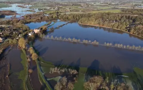 Fields in Cheshire underwater after the Bridgewater Canal burst its banks