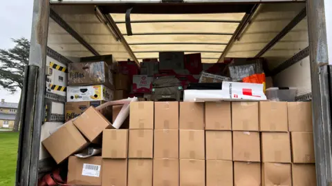 George Boswell/BBC Yorkshire Aid Convoy's donation of computers and medical supplies to Ukraine