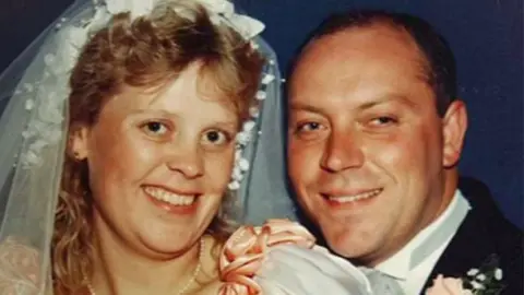 BBC Debbie Griggs and her then husband Andrew Griggs on their wedding day. 