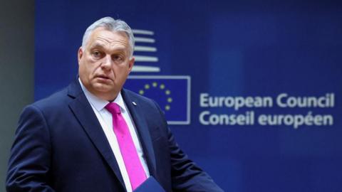 Hungary Prime Minister Viktor Orban attends a meeting at the EU