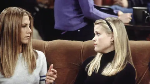 NBC Universal /Getty Images Jennifer Aniston as Rachel joined in this episode of the hit tv series Friends by Reese Witherspoon, who played her sister Jill