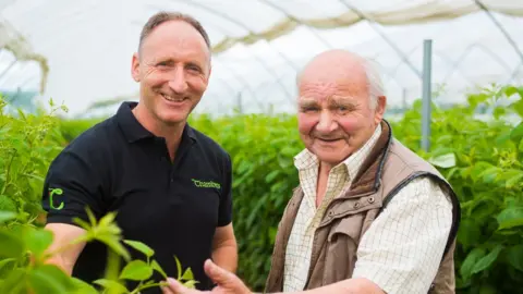 Chambers Tim Chambers (l) and John Chambers in a polytunnel