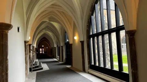 Shaun Whitmore/BBC The cloisters of The Halls.