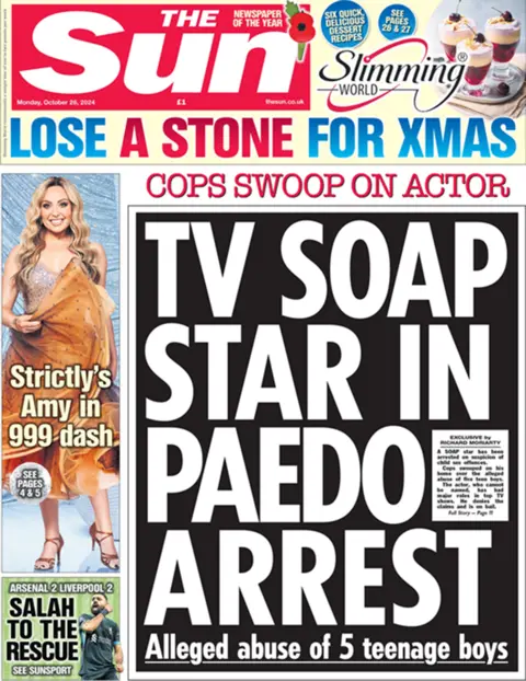 The main headline on the front page of the i newspaper reads: "TV soap star in paedo arrest"