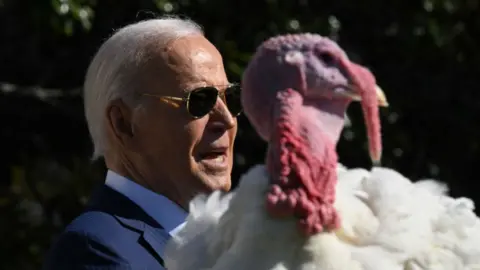 President Joe Biden pardons Peach, one of two National Thanksgiving Day turkeys.