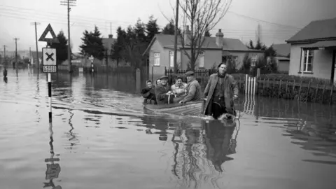 Courtesy of Canvey Community Archive People rescued on Canvey Island during the 1953 floods