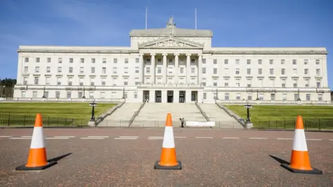 Getty/Stephen Barnes Traffic cones outside Parliament Buildings, Stormont, Belfast, home of the Northern Ireland Assembly.