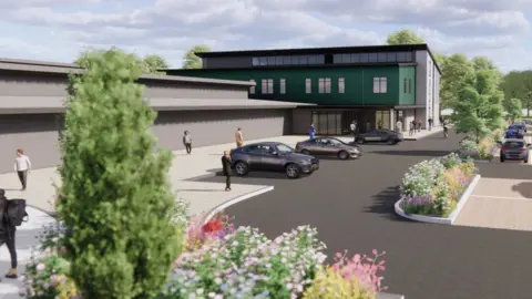 Roberts Limbrick Ltd An artist impression of new training centre showing cars parked nearby
