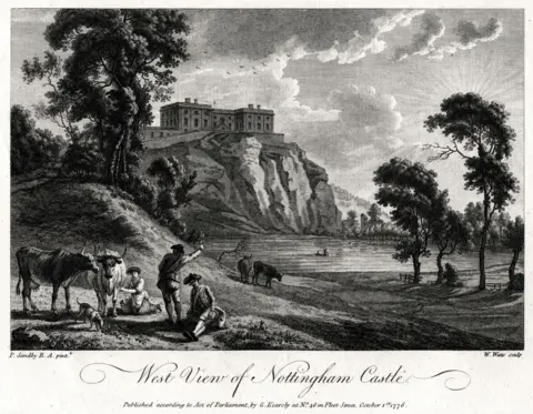 Getty Images West view of Nottingham Castle, Nottinghamshire, 1776. Artist: William Watts
