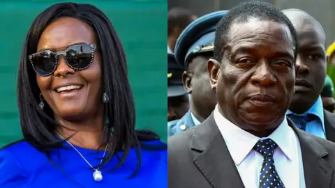 AFP File images of Grace Mugabe and Emmerson Mnangagwa