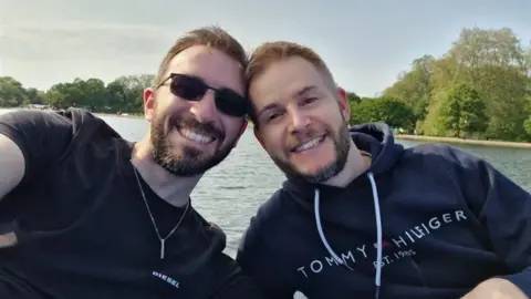 Supplied Stephen and Shayne taking a selfie in Hyde Park.