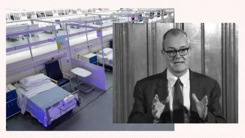 BBC Composite image of the Nightingale hospital and Sir Patrick Vallance