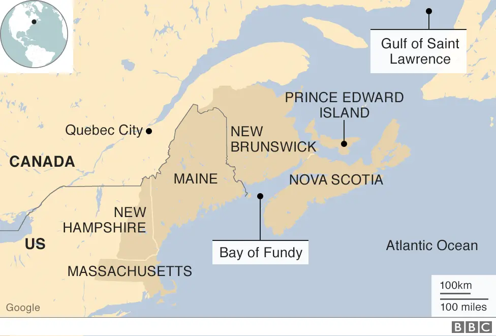 BBC Map of Canada's Atlantic coast