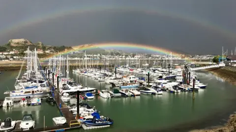 Frank Maher A double rainbow shines over Conwy marina, which was captured by Frank Maher