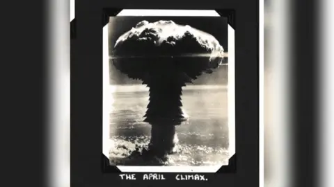 David Wojtowicz/BBC A mushroom cloud from an explosion