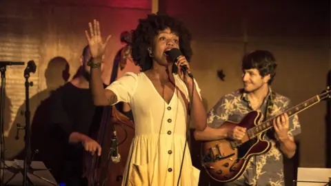 Emile Holba Cherise Adams-Burnett performing at the London Jazz Festival
