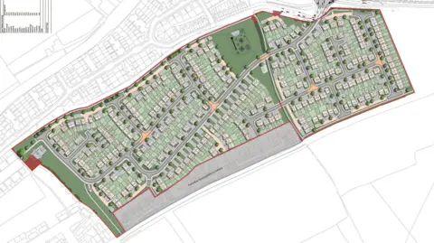 Avant Homes An illustration of the proposed development for Stanton Place, showing a bird's eye view of what the new homes would look like and how they would be laid out.