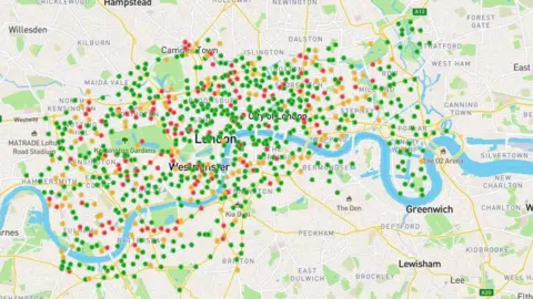 Transport for London A screenshot of a map on the TfL website showing bike docking stations.