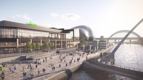 Computer generated image of redesigned plans for the new Sage arena and conference centre on the Gateshead Quayside