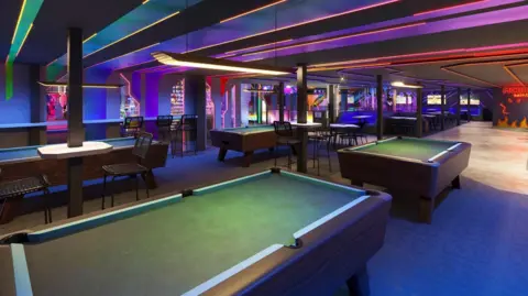 Full Fat A series of indoor pool tables are pictured in an artist's impression of the venue. 