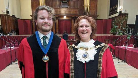 The new Mayor of Lancaster, Councillor Abi Mills, with the new Deputy Mayor, Councillor Hamish Mills