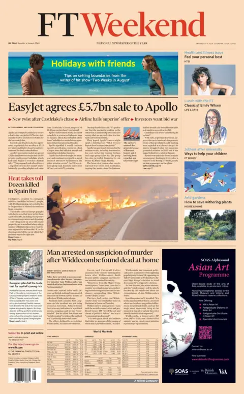 "EasyJet agrees £5.7bn sale to Apollo," reads the headline on the front page of the Financial Times. 