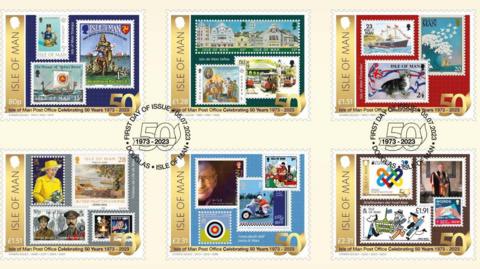 Set of six Isle of Man Post Office 50th anniversary stamps