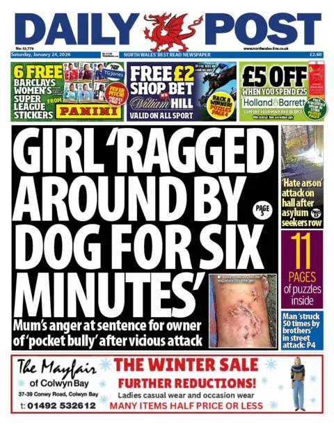 Daily Post Daily Post front page. Headline is: "Girl 'ragged around by dog for six minutes'"