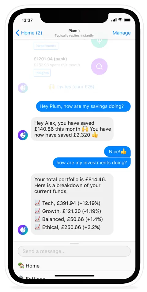 Plum A user messaging chatbot plum