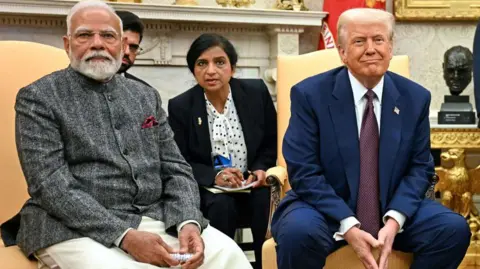 US President Donald Trump with Indian Prime Minister Narendra Modi in the Oval Office of the White House on 13 February 2025