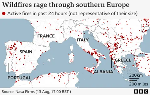 The map of Europe appears where all forest fires are found