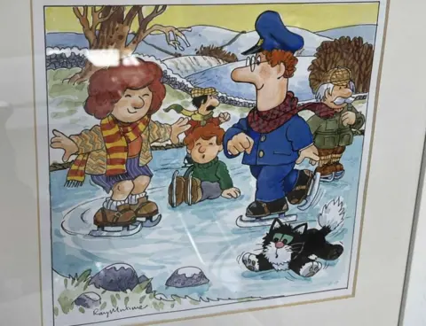 Thomas Watson Watercolour of Postman Pat and other characters ice skating