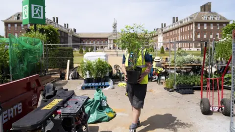 PA Media A Chelsea Flower Show garden being prepared