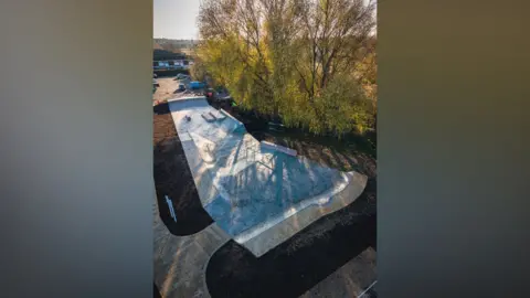 Broxtowe Borough Council Concrete skate park under construction in an area of park land