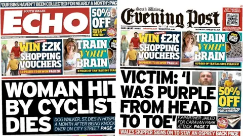 Front pages of South Wales Echo and South Wales Evening Post