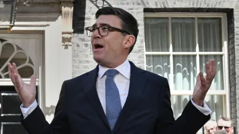 Andy Burnham outside Downing Street on 20 July 2026, his first day in the job as prime minister