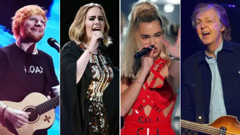 BBC/PA Media/Reuters/Getty Images Ed Sheeran/Adele/Dua Lipa/Sir Paul McCartney