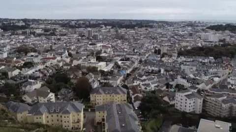 BBC Aerial of buildings in St Helier, Jersey
