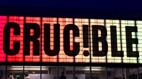 A general view of a sign outside the Crucible Theatre 