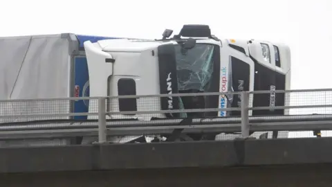 Getty Images Lorry overturned on the M4 at Margam, south Wales