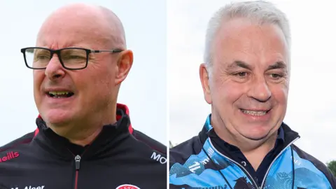 Tyrone manager Malachy O'Rourke and Monaghan manager Gabriel Bannigan